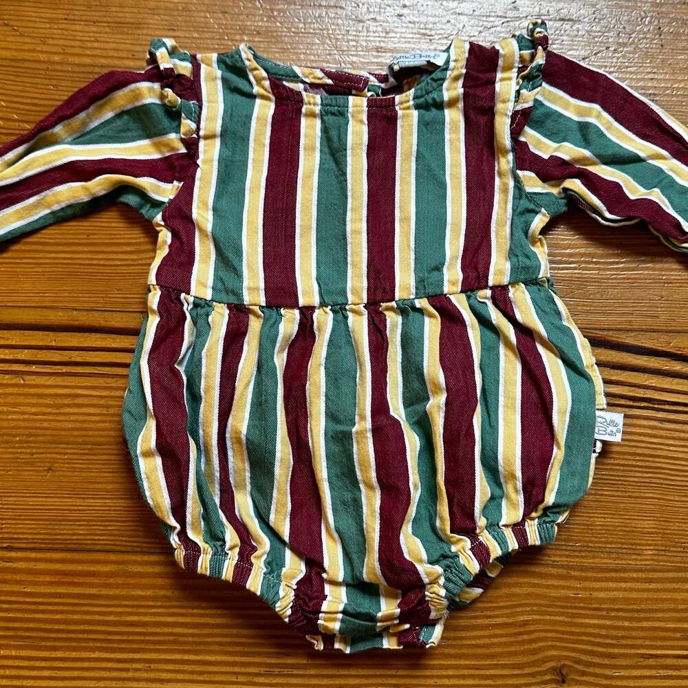 Ruffle Butts holiday red green striped long sleeve winter one piece SIZE 3-6M